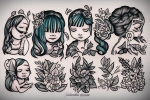Little girl with book in the forest tattoo idea