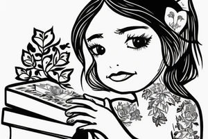 Little girl with book in the forest tattoo idea