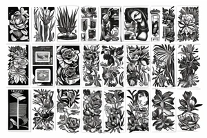 Book on the ground surrounded by plants tattoo idea