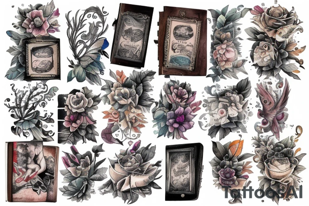 Book with watercolor pages tattoo idea