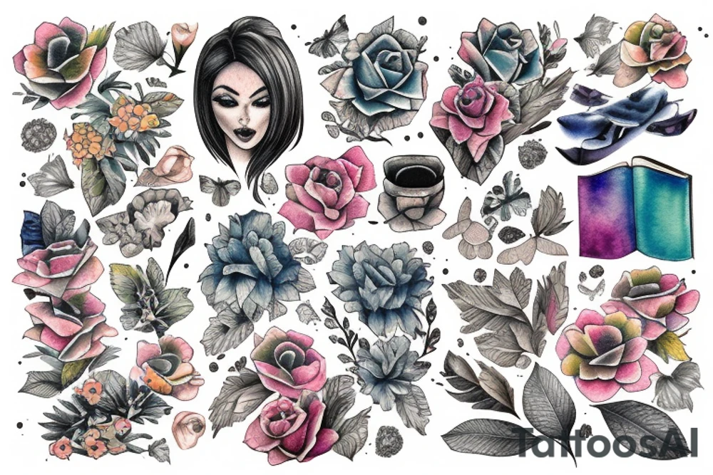 Book with watercolor pages tattoo idea