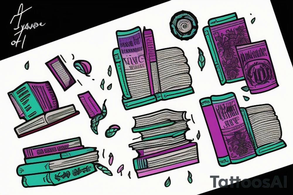 Vaporwave books in the grass tattoo idea