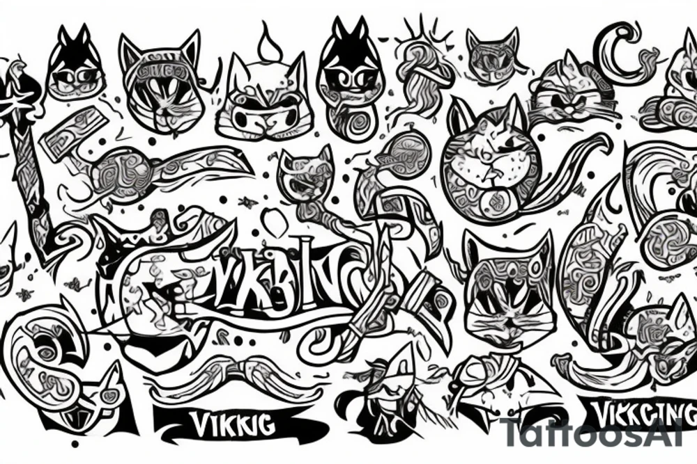 viking cats color tattoo idea