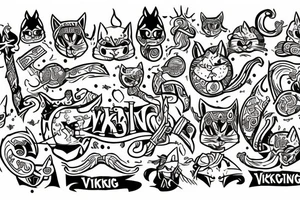 viking cats color tattoo idea