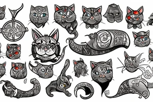 viking cats color tattoo idea