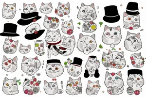 white fluffy cat with a hat and a cucumber tattoo idea