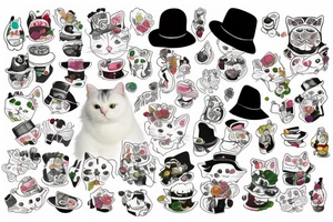 white fluffy cat with a hat and a cucumber tattoo idea