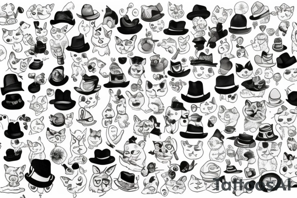white fluffy cat with a hat and a cucumber tattoo idea