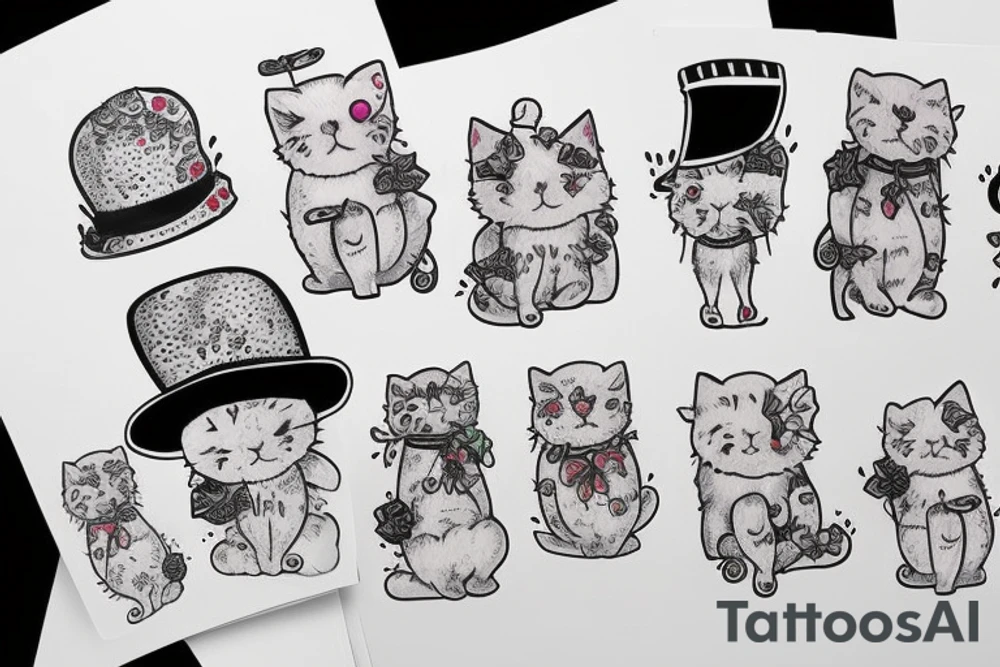 white fluffy cat with a hat and a cucumber tattoo idea
