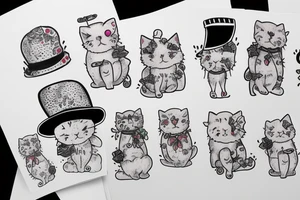 white fluffy cat with a hat and a cucumber tattoo idea