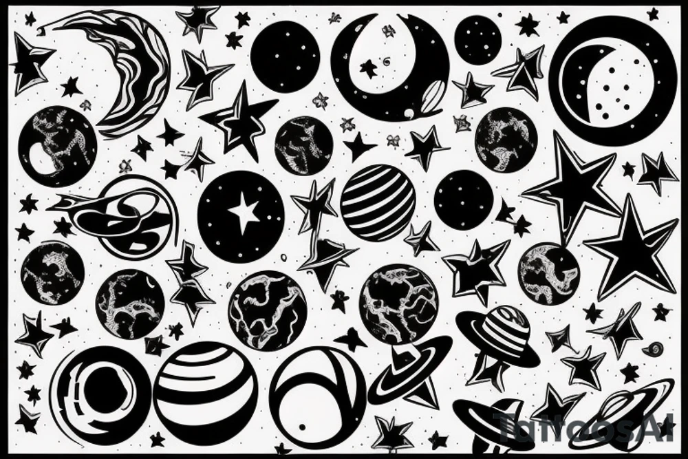 stars and planets on a wrist tattoo idea
