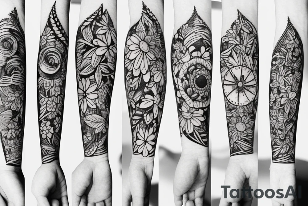 stars and flowers on forearm tattoo idea