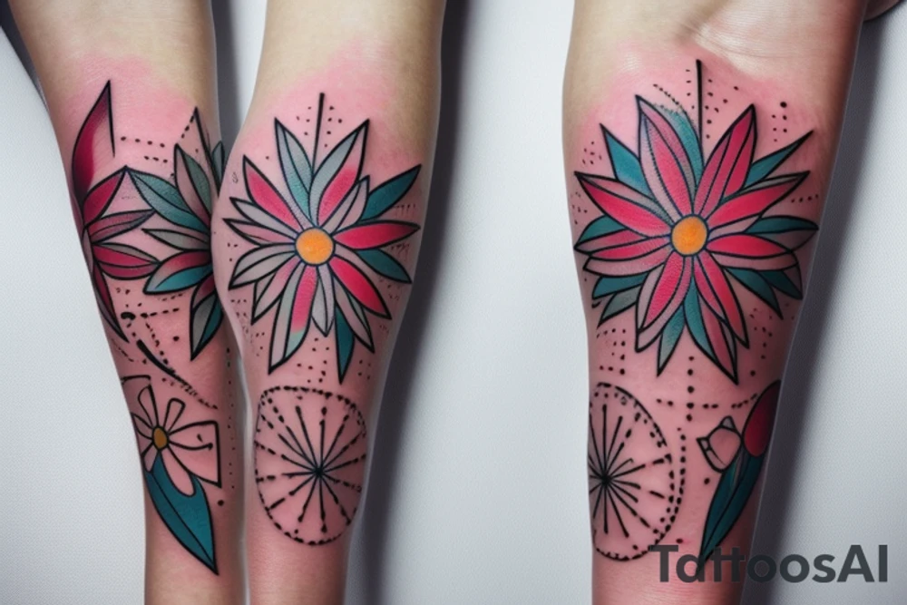 stars and flowers on forearm tattoo idea