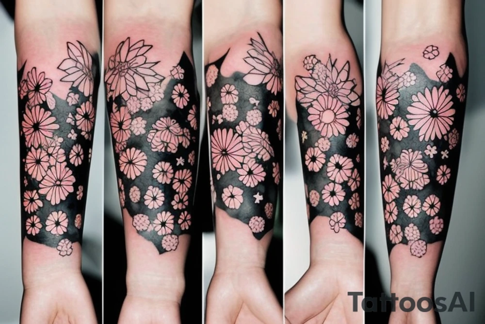 stars and flowers on forearm tattoo idea