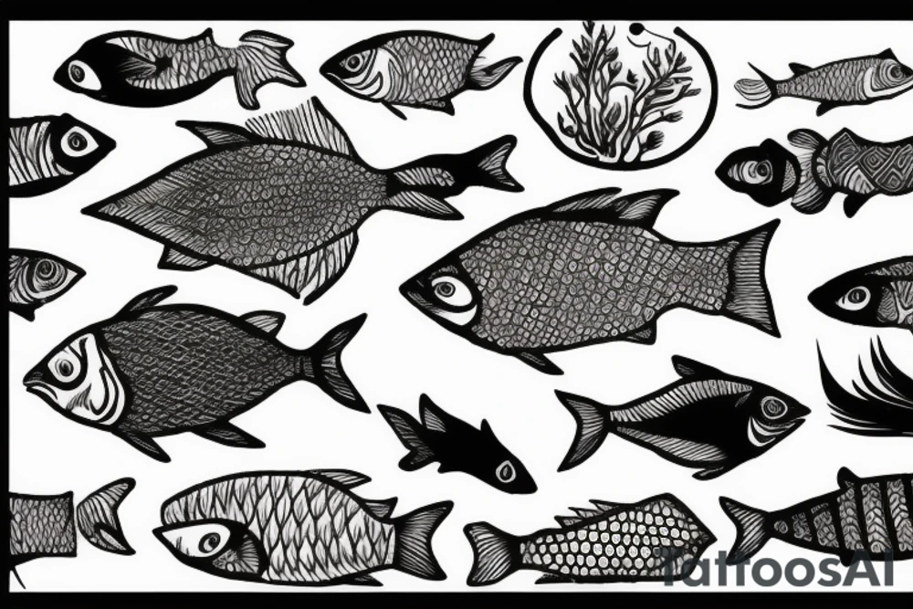 Geey fish with forest tattoo idea