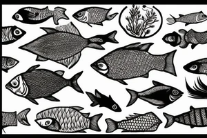 Geey fish with forest tattoo idea