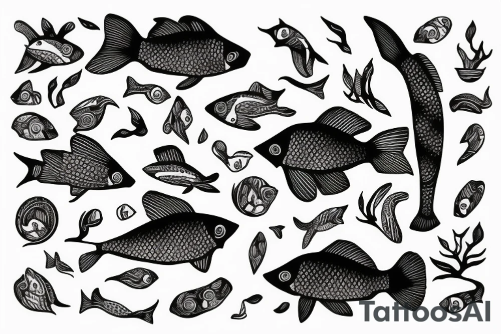 Geey fish with forest tattoo idea