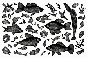 Geey fish with forest tattoo idea
