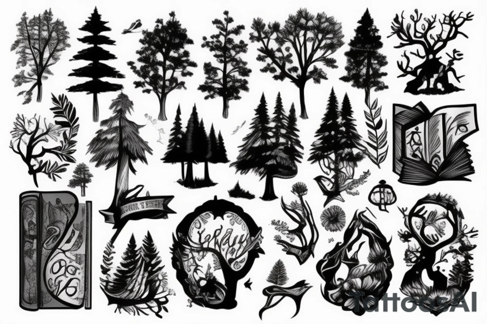 Book in the forest tattoo idea