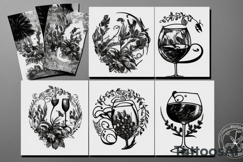 Glass of wine in the forest tattoo idea