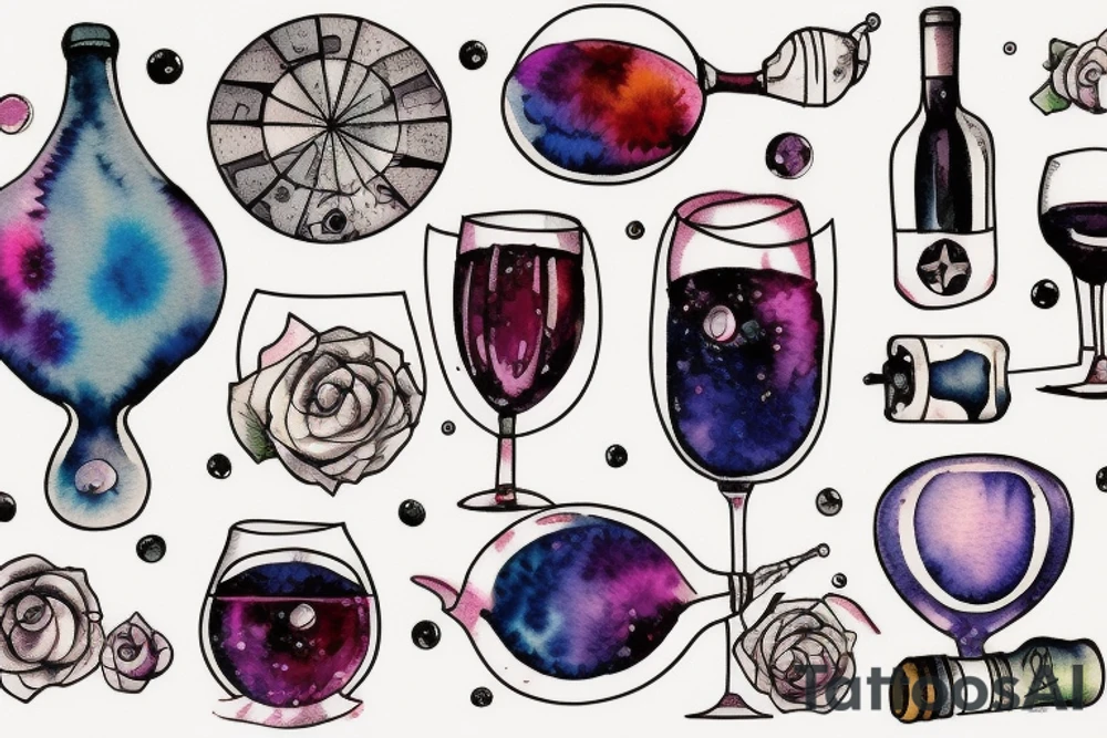 A glass of wine into space tattoo idea