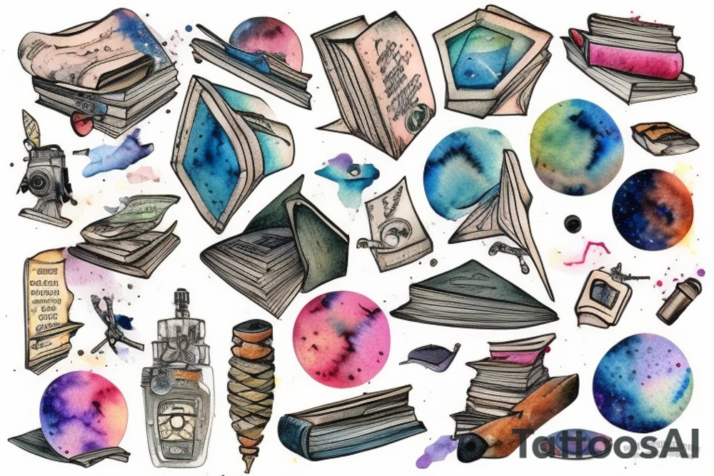 An old book into space tattoo idea