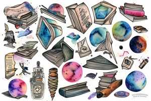 An old book into space tattoo idea