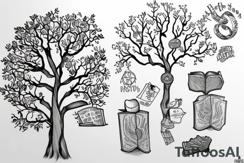 a tree grows from a book tattoo idea
