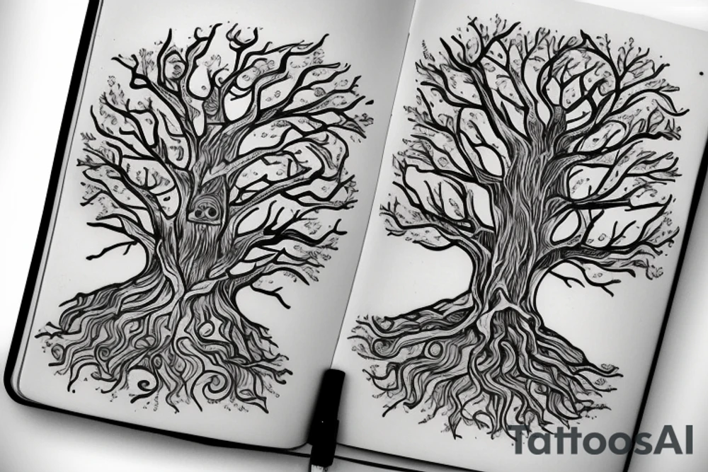 a tree grows from a book tattoo idea