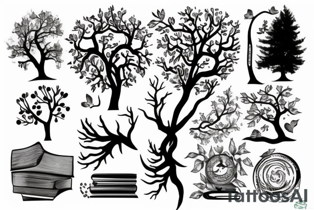 a tree grows from a book tattoo idea