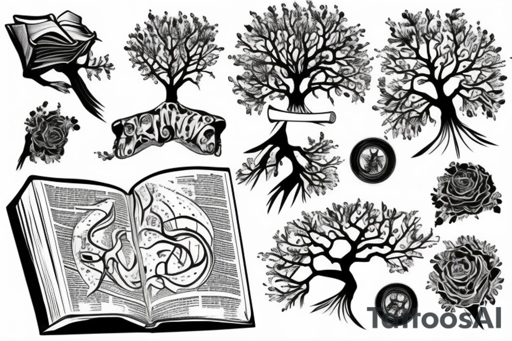 a tree grows from a book tattoo idea