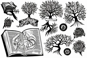 a tree grows from a book tattoo idea