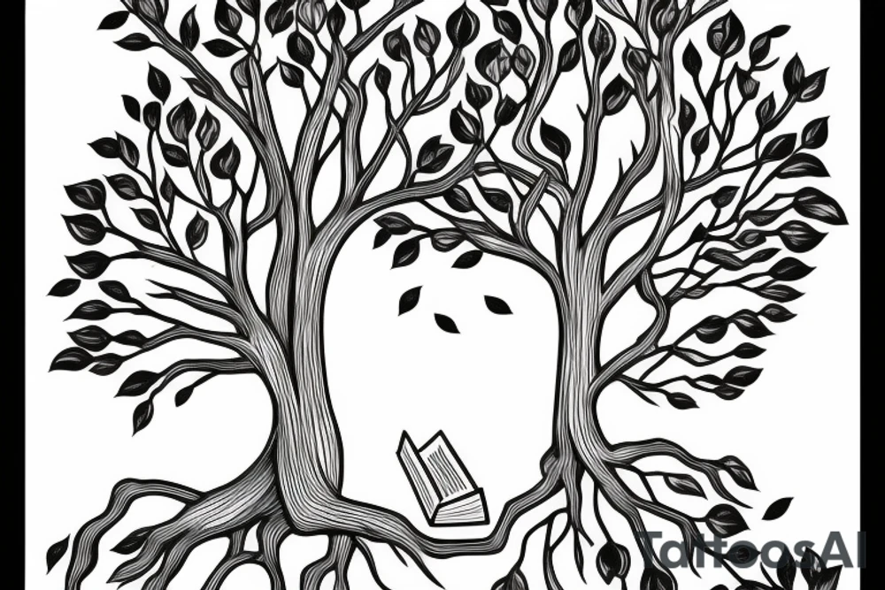 a tree grows from a book tattoo idea