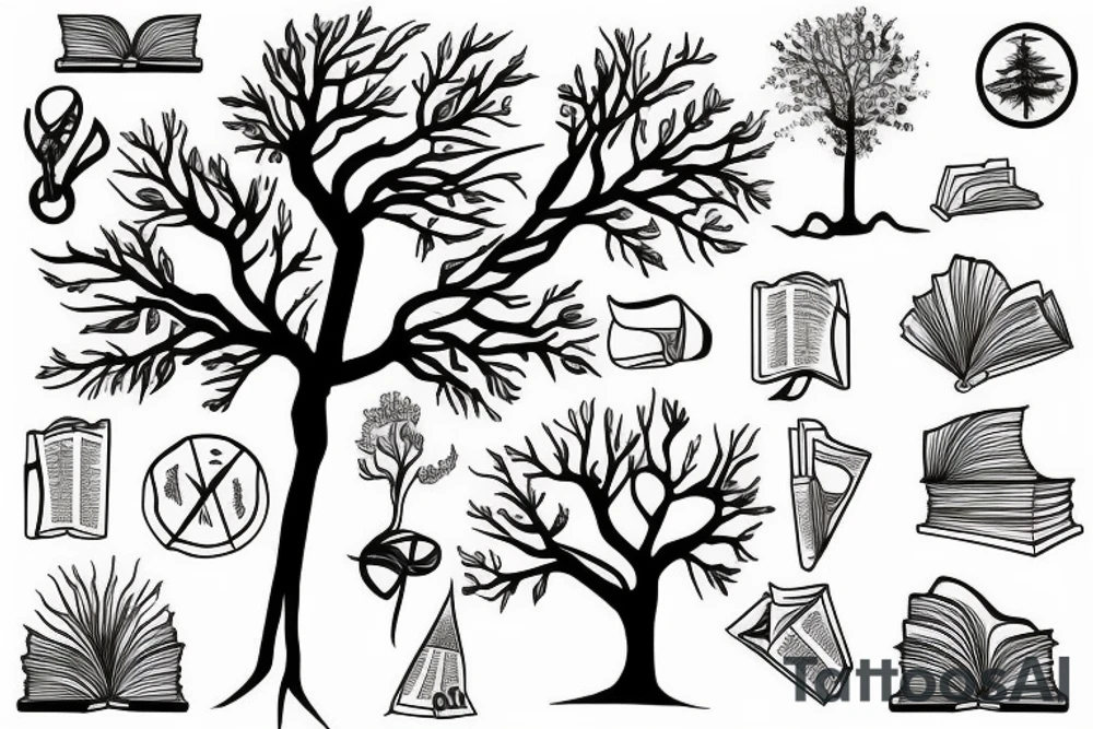a tree grows from a book tattoo idea