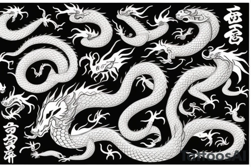 A dragon's head and a cat's body，snake's tail tattoo idea