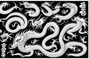 A dragon's head and a cat's body，snake's tail tattoo idea