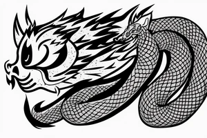 A dragon's head and a cat's body，snake's tail tattoo idea