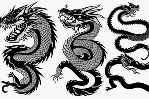 A dragon's head and a cat's body，snake's tail tattoo idea