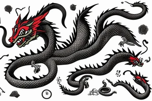 A dragon's head and a cat's body，snake's tail tattoo idea