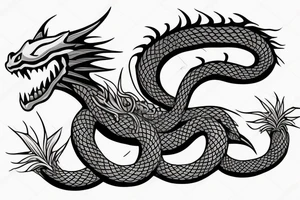 A dragon's head and a cat's body，snake's tail tattoo idea