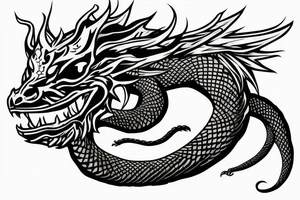 A dragon's head and a cat's body，snake's tail tattoo idea