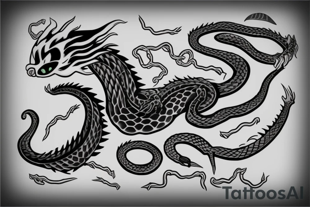 dragon's head，cat's body，snake's tail tattoo idea