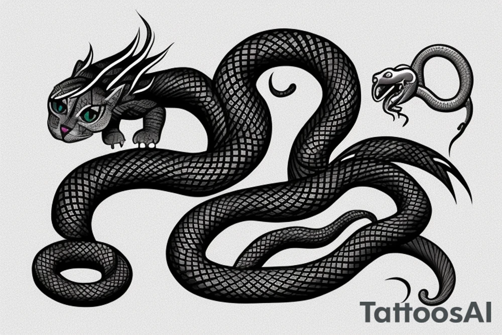 dragon's head，cat's body，snake's tail tattoo idea
