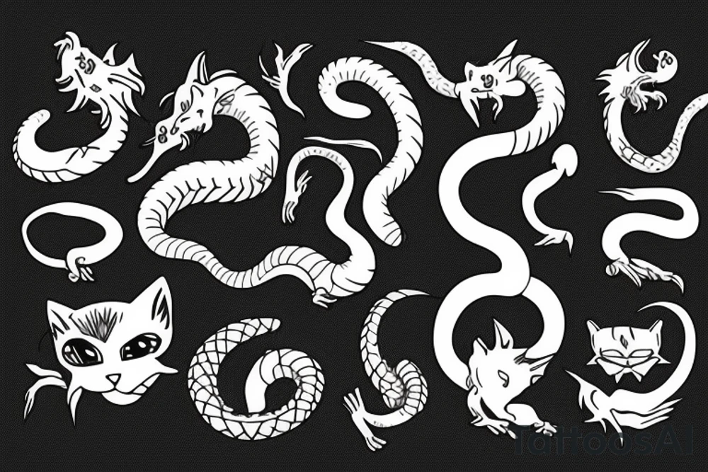 dragon's head，cat's body，snake's tail tattoo idea