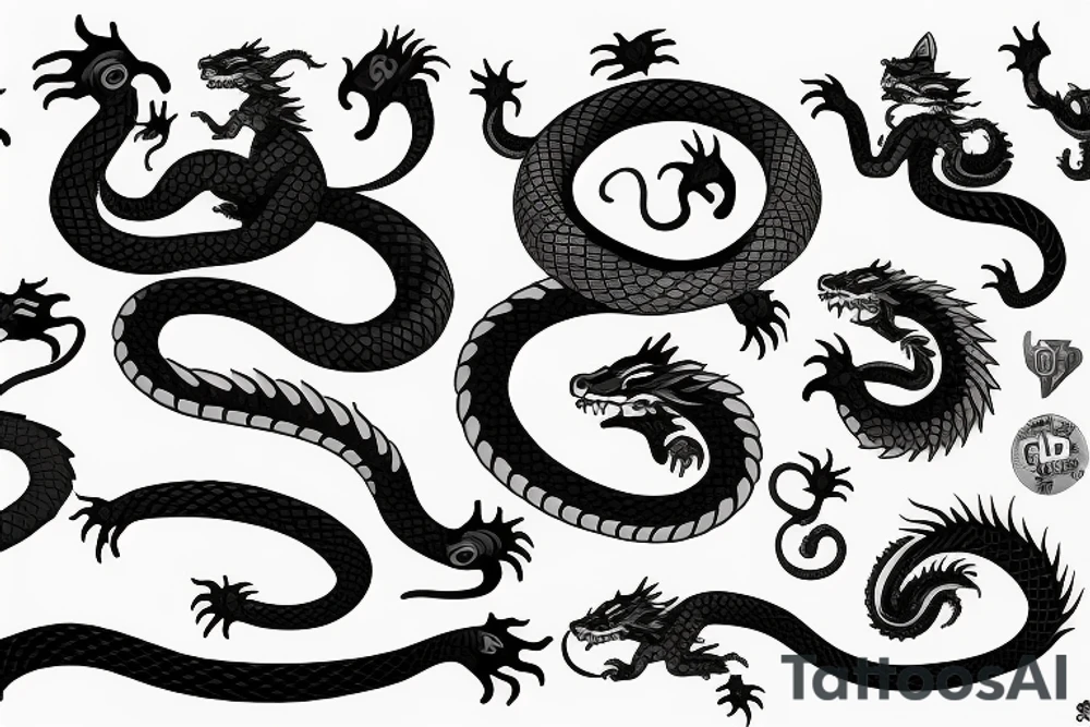 dragon's head，cat's body，snake's tail tattoo idea