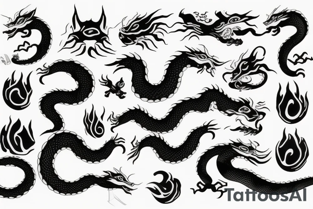 dragon's head，cat's body，snake's tail tattoo idea