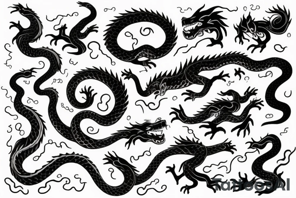 dragon's head，cat's body，snake's tail tattoo idea