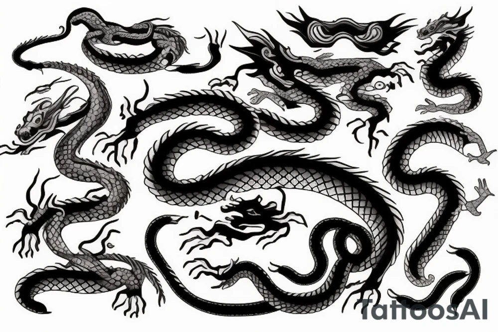 dragon's head，cat's body，snake's tail tattoo idea