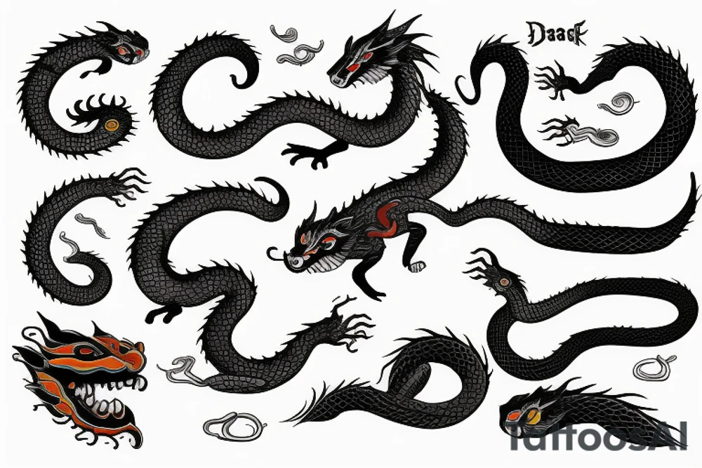 dragon's head，cat's body，snake's tail tattoo idea