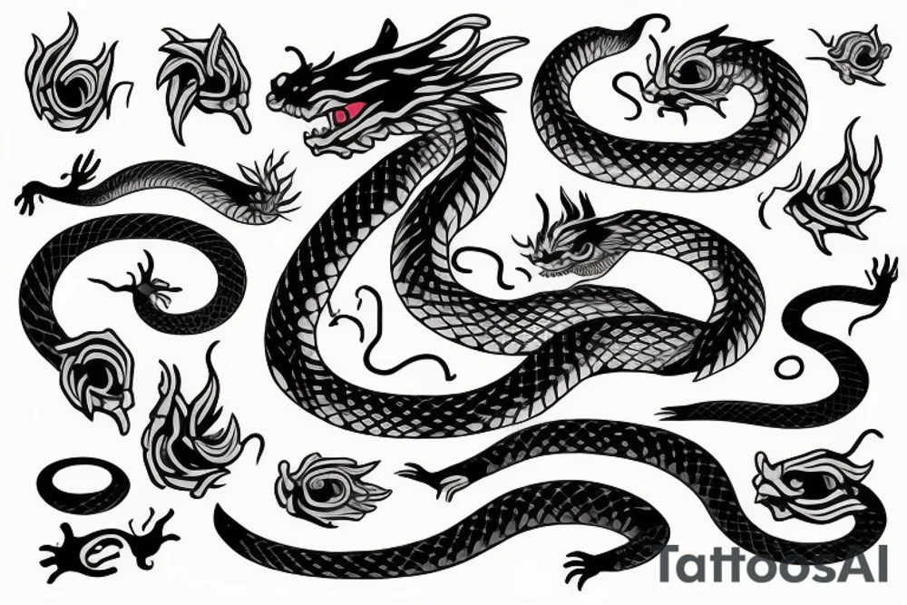dragon's head，cat's body，snake's tail tattoo idea